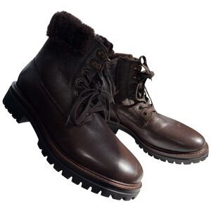 ALBERTO TORRESI Brown Leather Fur Lined Lace Up Lug Sole Ankle Boots 10 EU 41
